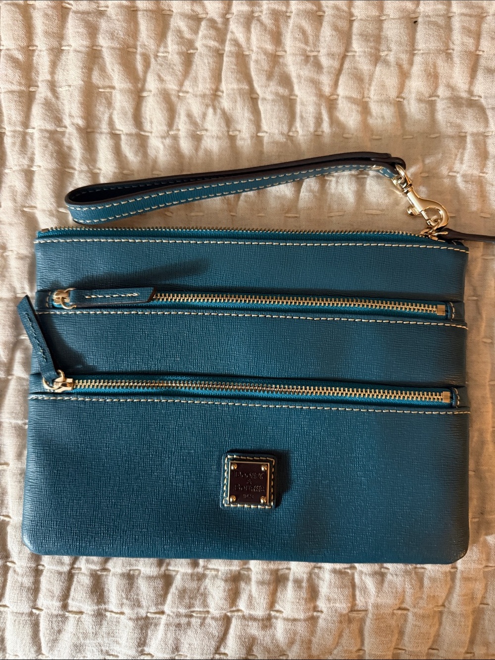 Dooney & Bourke Teal Leather Double-Zip Wristlet